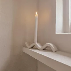 QUVIO Kandelaar golvend - Keramiek - Beige Outlet