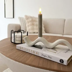 QUVIO Kandelaar golvend - Keramiek - Beige Outlet