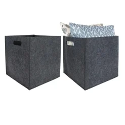 QUVIO Opbergbak vilt vierkant - Set van 2 - Grijs Outlet