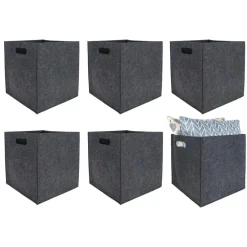QUVIO Opbergbak vilt vierkant - Set van 6 - Grijs Clearance