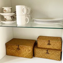 QUVIO Opbergmand - 29 x 19 x 12 cm - Rotan - Bruin Best