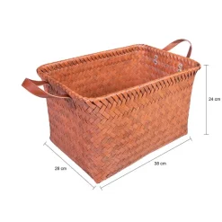 QUVIO Opbergmand gevlochten - Rechthoek - Rotan - 38x28x24 cm - Bruin Discount