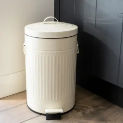 QUVIO Prullenbak retro - 12 L - Metaal - Beige Clearance