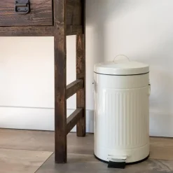 QUVIO Prullenbak retro - 12 L - Metaal - Beige Clearance