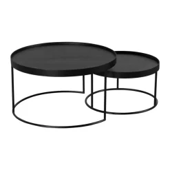 QUVIO Salontafel Sara - Set van 2 - FSC® mangohout - Metaal - Zwart Discount