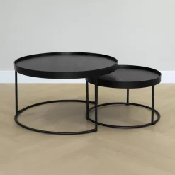 QUVIO Salontafel Sara - Set van 2 - FSC® mangohout - Metaal - Zwart Discount