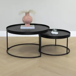 QUVIO Salontafel Sara - Set van 2 - FSC® mangohout - Metaal - Zwart Discount