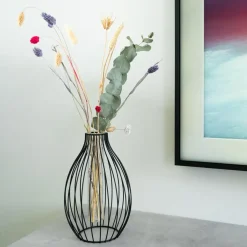 QUVIO Vaasje met metalen spijlen - Zwart Sale