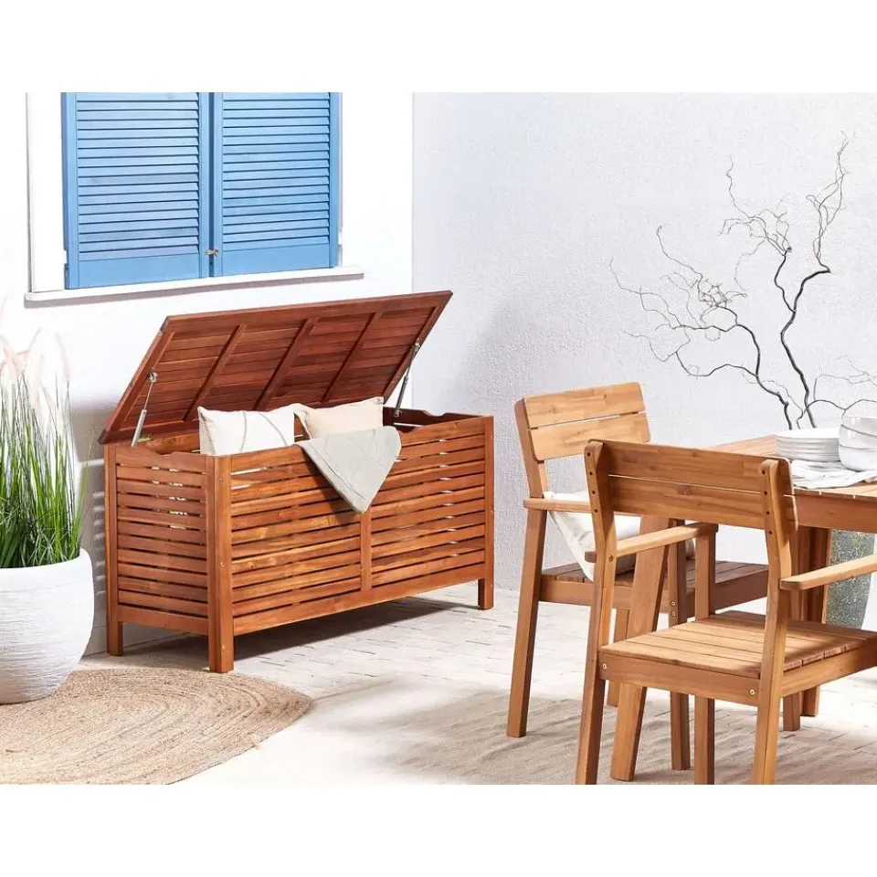 Beliani RIVIERA - Kussenbox - Donkere houtkleur - 130 cm - Acaciahout Clearance