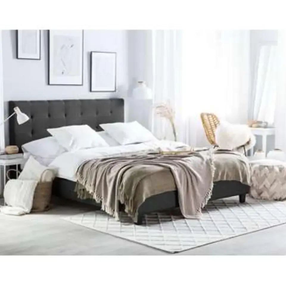 Beliani ROCHELLE - Tweepersoonsbed - Donkergrijs - 140 x 200 cm - Polyester