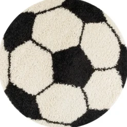 Muratap Rond Fun Voetbal Vloerkleed Kinderkamer - Ø100 cm - Zwart Wit - Kids Speeltapijt Best