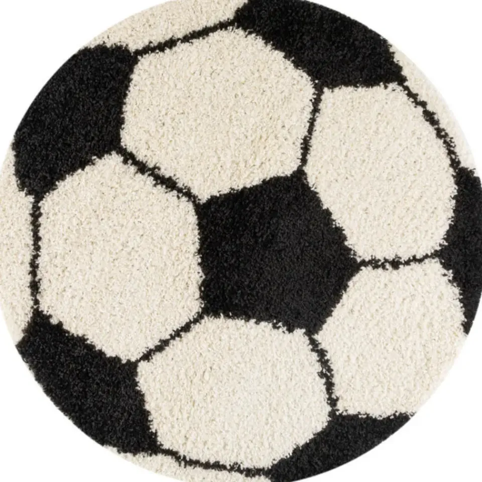 Muratap Rond Fun Voetbal Vloerkleed Kinderkamer - Ø100 cm - Zwart Wit - Kids Speeltapijt Best
