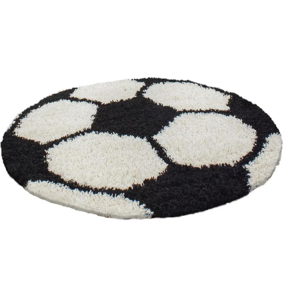 Muratap Rond Fun Voetbal Vloerkleed Kinderkamer - Ø100 cm - Zwart Wit - Kids Speeltapijt Best