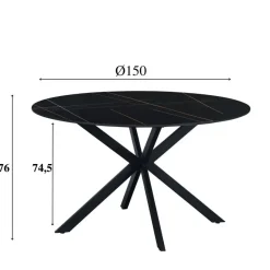 Dimehouse Ronde eettafel Yuna Ø150 cm marmerlook zwart - Stoneware - Zwart Best
