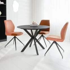 Dimehouse Ronde eettafel Yuna Ø150 cm marmerlook zwart - Stoneware - Zwart Best