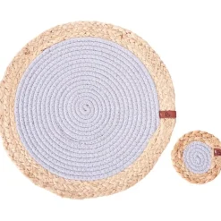 Leen Bakker ROSELLA - Set 12 placemats en onderzetters - Grijs/Natuurlijk - Jute Discount