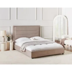 Leen Bakker ROUEN - Tweepersoonsbed - Taupe - 140 x 200 cm - Fluweel Outlet