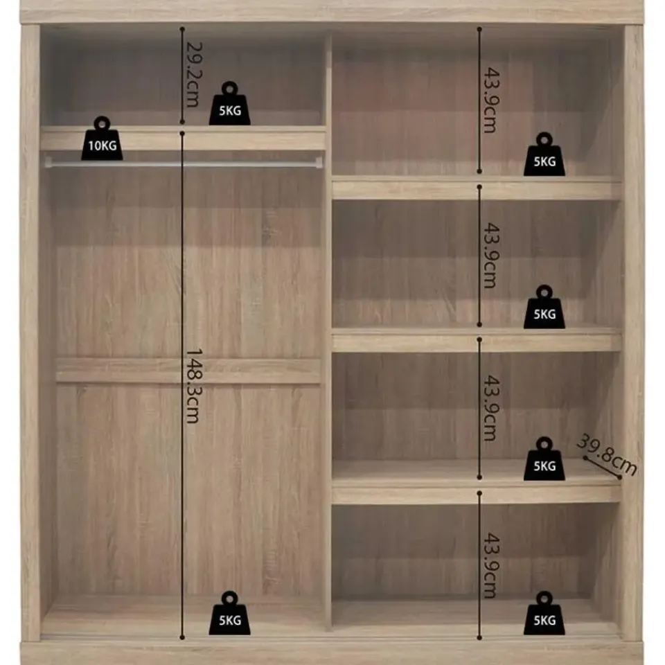 Rousseau Schuifdeurkast Mike - 182,5 x 52,5 cm x 197,5 cm - Sonoma-afwerking Outlet