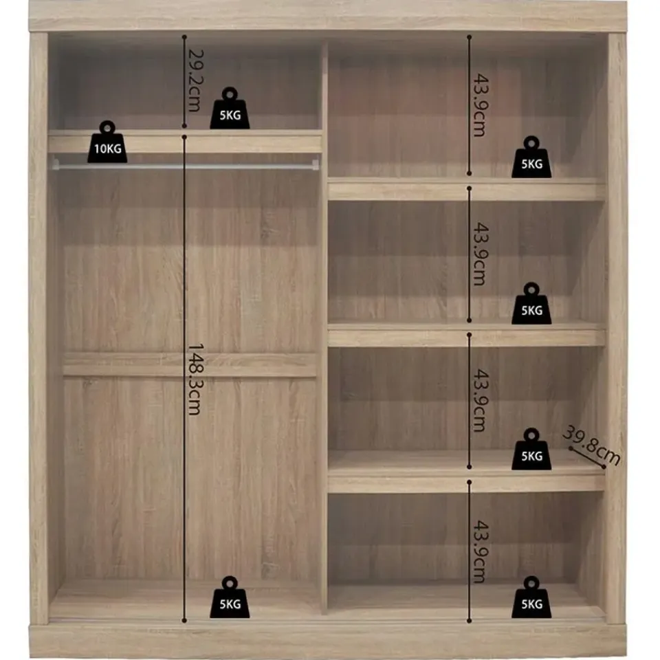 Rousseau Schuifdeurkast Mike - 182,5 x 52,5 cm x 197,5 cm - Sonoma-afwerking Outlet