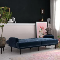 Dorel Home Ruby - 3-zits slaapbank in blauw fluweel Outlet