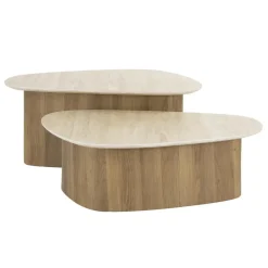 Giga Living Salontafel Driehoek Walnoot/Travertin - 90x43x40cm - Set Van 2 New