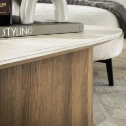 Giga Living Salontafel Driehoek Walnoot/Travertin - 90x43x40cm - Set Van 2 New