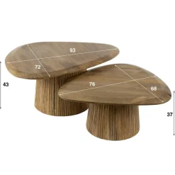 Giga Living Salontafel Naturel Mangohout - Set van 2 - 93x72x43cm - Wave Clearance