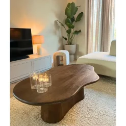 Giga Meubel Salontafel Organisch 120cm - Donkerbruin Mangohout - Jessie Clearance