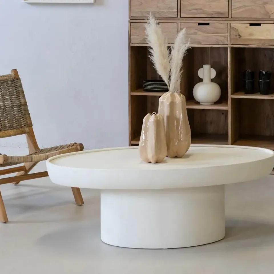 Giga Meubel Salontafel Ovaal - Beige - Betonlook - 120cm - Tess