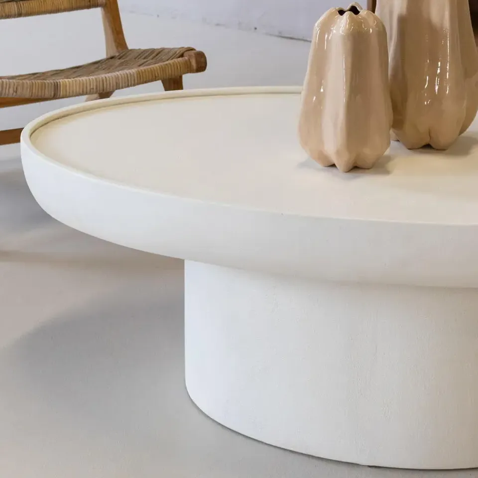 Giga Meubel Salontafel Ovaal - Beige - Betonlook - 120cm - Tess