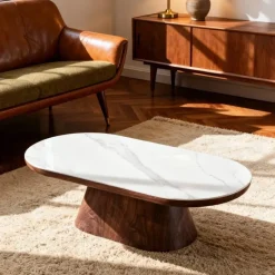 Giga Meubel Salontafel Ovaal - Walnoot Hout/Keramisch - 120x60x38cm - Alba Online