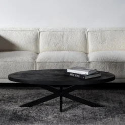 Giga Meubel Salontafel Ovaal - Zwart - 130cm - Mangohout - Tafel Mansour