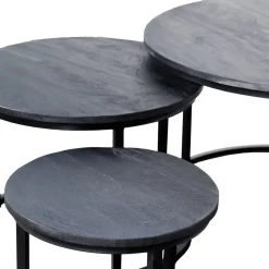 Giga Meubel Salontafel Rond - Mangohout Zwart - Set Van 3 - Tres
