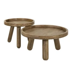 Giga Living Salontafel Rond - Naturel Mangohout - Set Van 2 - Tripod Outlet