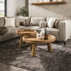 Giga Living Salontafel Rond - Naturel Mangohout - Set Van 2 - Tripod Outlet