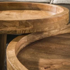 Giga Living Salontafel Rond - Naturel Mangohout - Set Van 2 - Tripod Outlet