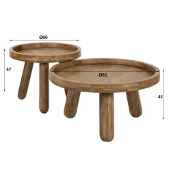 Giga Living Salontafel Rond - Naturel Mangohout - Set Van 2 - Tripod Outlet