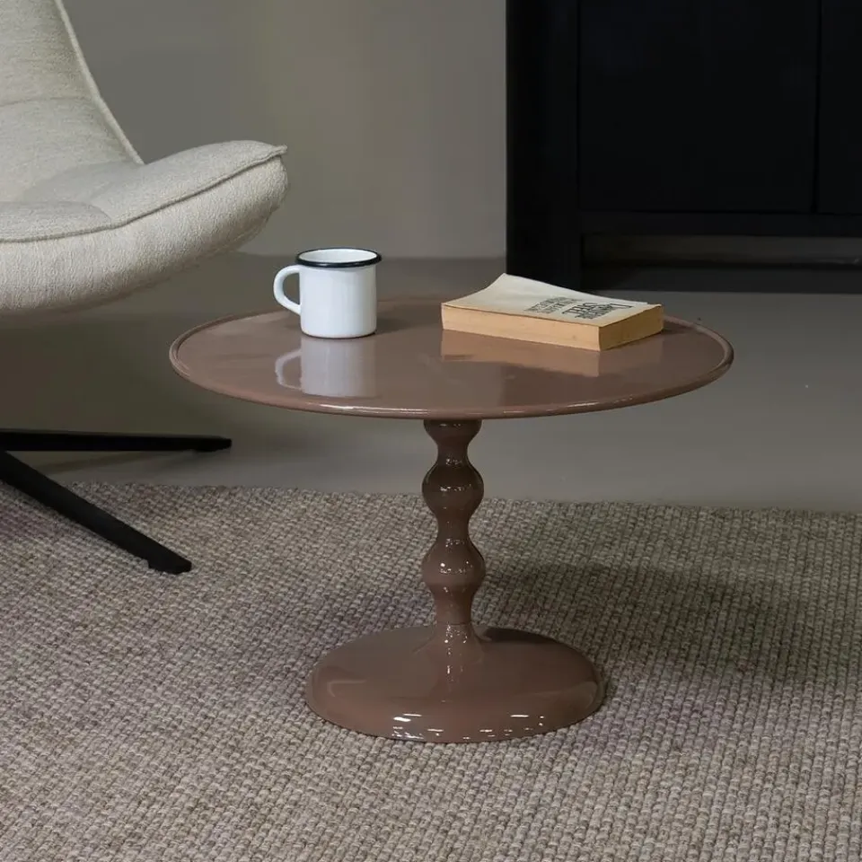 Giga Meubel Salontafel Rond - Taupe Glans - 59x59x38,5cm - Carien Hot