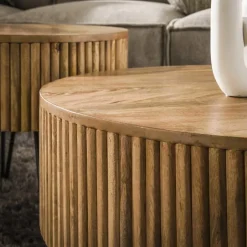 Giga Living Salontafel Rond 80cm - Naturel Mangohout - Set Van 2 - Wave Sale
