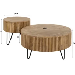 Giga Living Salontafel Rond 80cm - Naturel Mangohout - Set Van 2 - Wave Sale