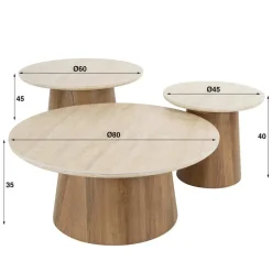 Giga Living Salontafel Rond Walnoot/Travertin - 80x80x35cm - Set Van 3 Outlet