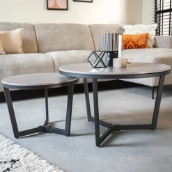 Dimehouse Salontafel set van 2 Brady marmer zwart rond 68,50x69x43 cm Stoneware Discount