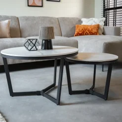 Dimehouse Salontafel set van 2 Brady marmer zwart rond 68,50x69x43 cm Stoneware Discount