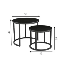 Dimehouse Salontafel set van 2 Paige marmer zwart rond - 53x53x47 cm - Stoneware - Zwart Online