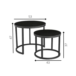 Dimehouse Salontafel set van 2 Paige marmer zwart rond - 53x53x47 cm - Stoneware - Zwart Online