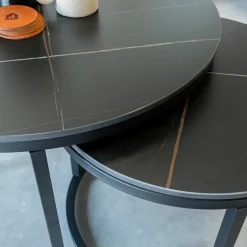 Dimehouse Salontafel set van 2 Trevor marmer zwart rond - 68x68x43 cm - Stoneware - Zwart New