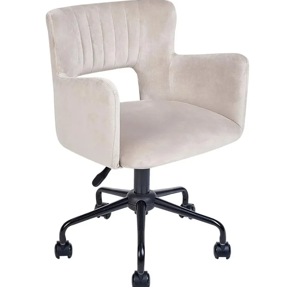 Beliani SANILAC - Bureaustoel - Beige - Fluweel