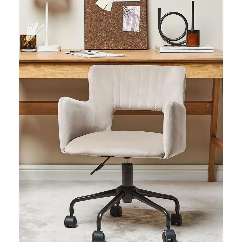 Beliani SANILAC - Bureaustoel - Beige - Fluweel