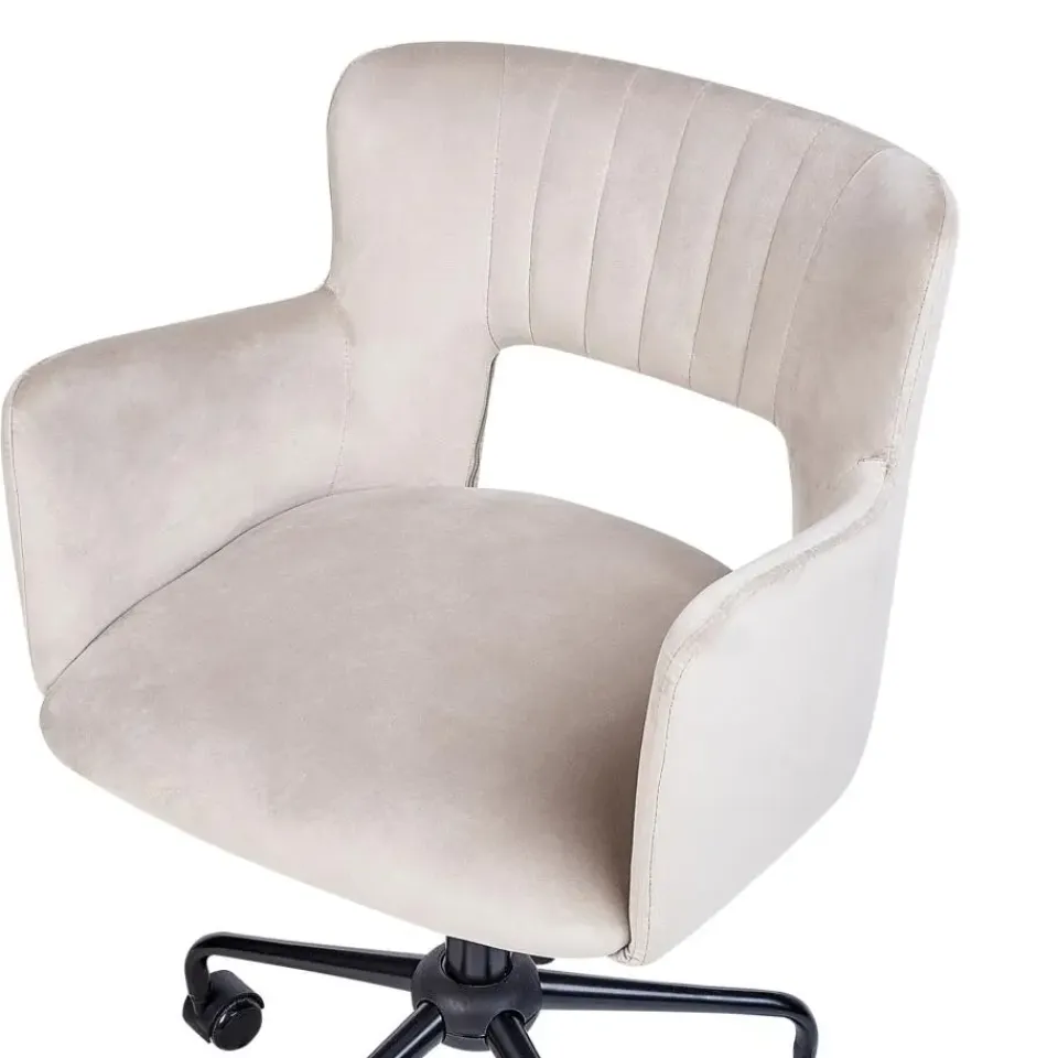 Beliani SANILAC - Bureaustoel - Beige - Fluweel