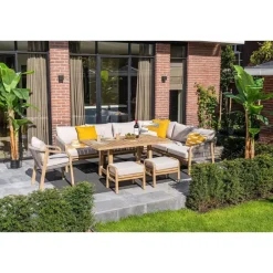 Garden Impressions Santos lounge-diningset - 5-dlg.-rechts-acaciahout met white wash-sand Best